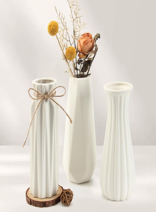 Ruckae 8 Inch Matte Ceramic Vases Set of 3 White Unglazed Vase Vintage Flower Vases for Wedding Dinner Table Party Office Centerpieces - Image 1